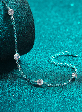 925纯银镀18K金手链女手镯简约轻奢莫桑钻小手串百搭镀PT950铂金