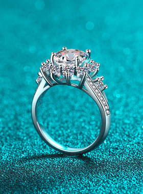 s925银镀18K金戒指女3克拉莫桑石轻奢风指环镀pt950铂金指环饰品