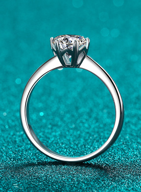 s925银镀18K金镀pt950铂金莫桑石D色 VVS1 钻石戒指六爪雪花纽比