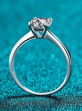 s925银镀18K金戒指 莫桑石戒指镀pt950铂金经典四爪气质轻奢饰品