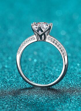 s925银镀18K金微镶六爪指环莫桑钻女戒镀PT950 铂金简约ins风礼物