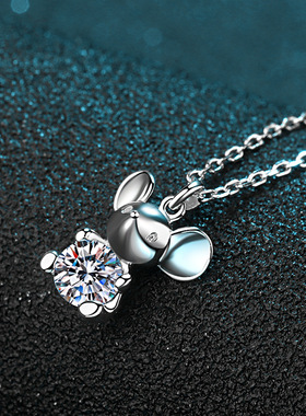 s925纯银镀18K金吊坠可爱老鼠项链生肖个性锁骨链百搭镀PT950铂金