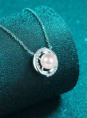 s925银镀18K金莫桑钻珍珠项链旋风吊坠轻奢小众锁骨链镀PT950铂金