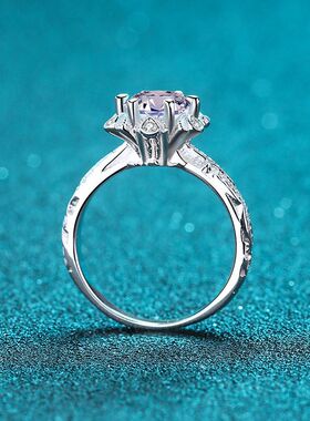 s925银戒子女神款镀PT950铂金1克拉莫桑钻轻奢大气18K金戒指个性