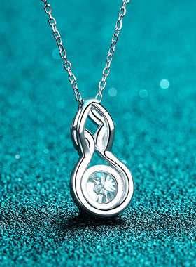 s925纯银镀18K金葫芦项链女莫桑石满钻吊坠镀pt950铂金钻石礼物