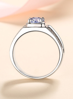 s925银镀18K金霸气大男戒指莫桑石指环镀pt950铂金送男友高端礼物