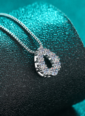 S925纯银镀18K金莫桑石项链女水滴满钻吊坠优雅大气镀PT950 铂金