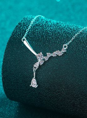 s925纯银镀18K金项链莫桑石吊坠水滴简约钻石项链气质镀PT950铂金