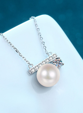 s925银镀18K金耳环莫桑石锁骨链淡水珍珠链镀pt950铂金高级感饰品