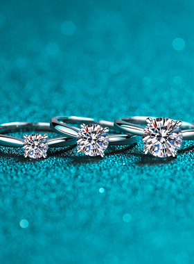 s925银镀18K金戒指女莫桑石轻奢小众饰品镀pt950铂金经典四爪节日