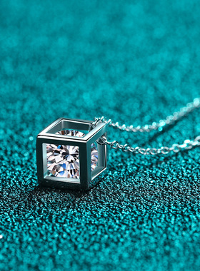 S925银渡18K金莫桑石钻石项项链方形吊坠简约简约礼品链pt950铂金