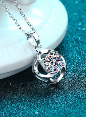 s925纯银镀18K金钻石女时尚四爪1克拉莫桑钻项链吊坠镀PT950 铂金