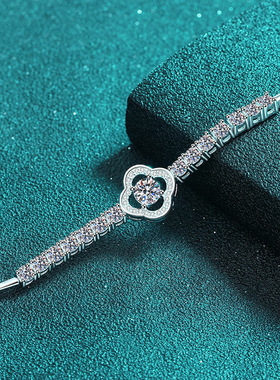 S925纯银镀18K金手工镶嵌莫桑石镂空排钻莫桑钻手链镀PT950 铂金