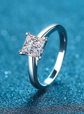 s925银镀18K金指环女异形1克拉2克拉四爪莫桑石戒指镀PT950铂金