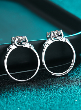 s925银镀18K金戒指女镀pt950铂金个性时尚1克拉莫桑石戒指礼物