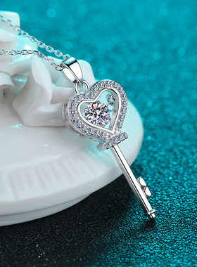 925纯银镀18K金项链镶嵌莫桑钻礼物50分莫桑石女项链镀PT950铂金