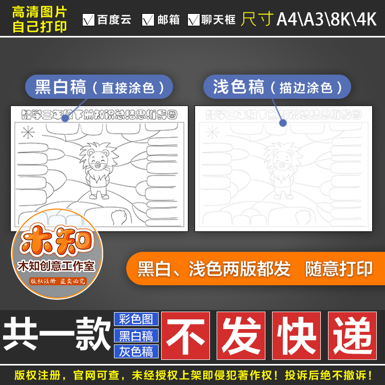 704人教版三年级下册数学知识总结思维导图线描涂色手抄报模板FS-图0