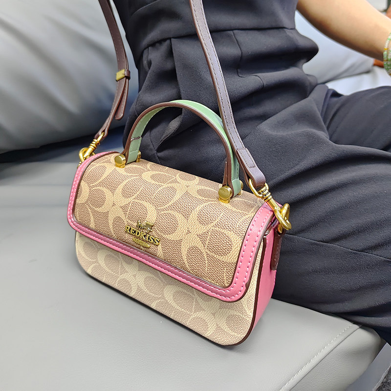 品牌女包真皮小方包高级感撞色老花斜挎包2025新款迷你单肩小包包,淘宝优惠券,粉丝福利购,淘宝优惠卷