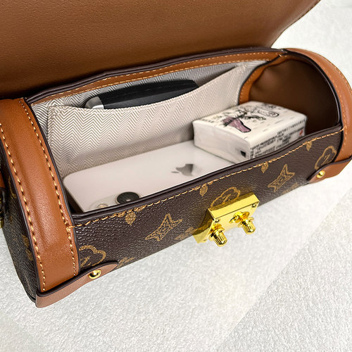 品牌正品包包女2025新款老花巴比龙圆筒包圆形枕头包链条斜挎小包 - 图1