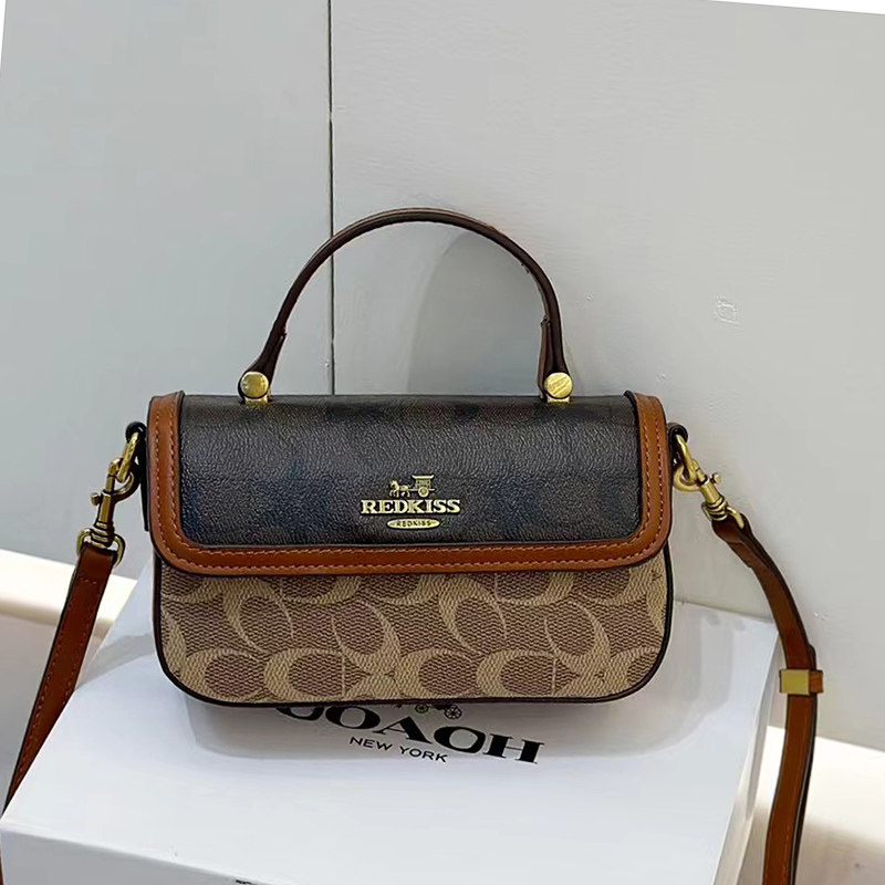 品牌女包真皮小方包高级感撞色老花斜挎包2025新款迷你单肩小包包,淘宝优惠券,粉丝福利购,淘宝优惠卷