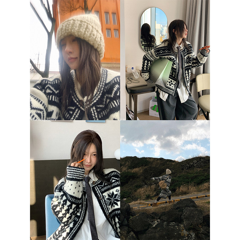 Moershop 经典雪绒花 复古费尔岛羊毛针织开衫阔腿裤秋冬毛衣套装,淘宝优惠券,粉丝福利购,淘宝优惠卷