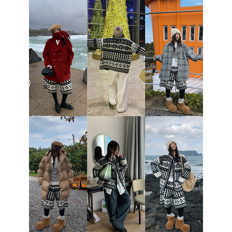 Moershop 经典雪绒花 复古费尔岛羊毛针织开衫阔腿裤秋冬毛衣套装,淘宝优惠券,粉丝福利购,淘宝优惠卷