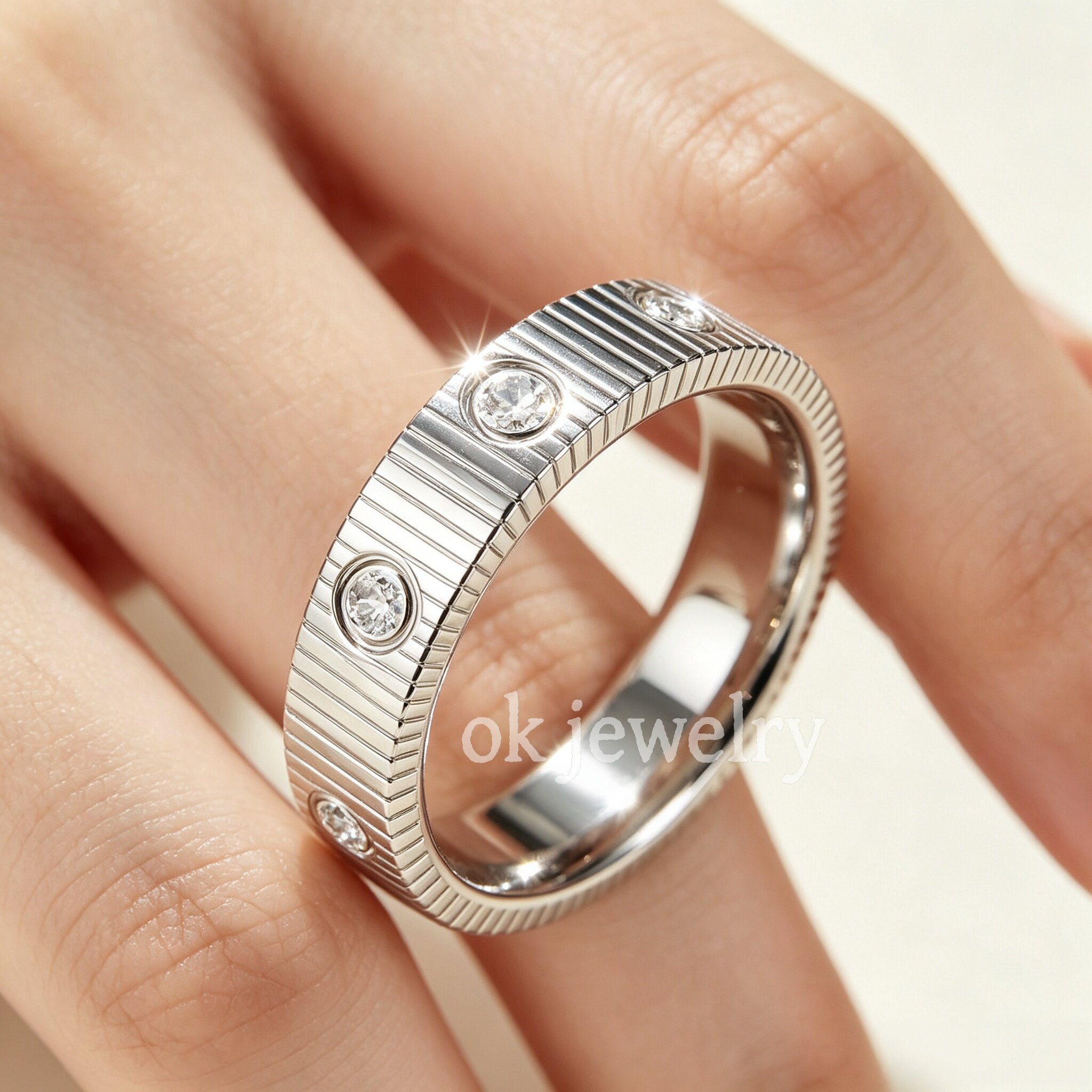 S925 moissanite diamond wide plain ring