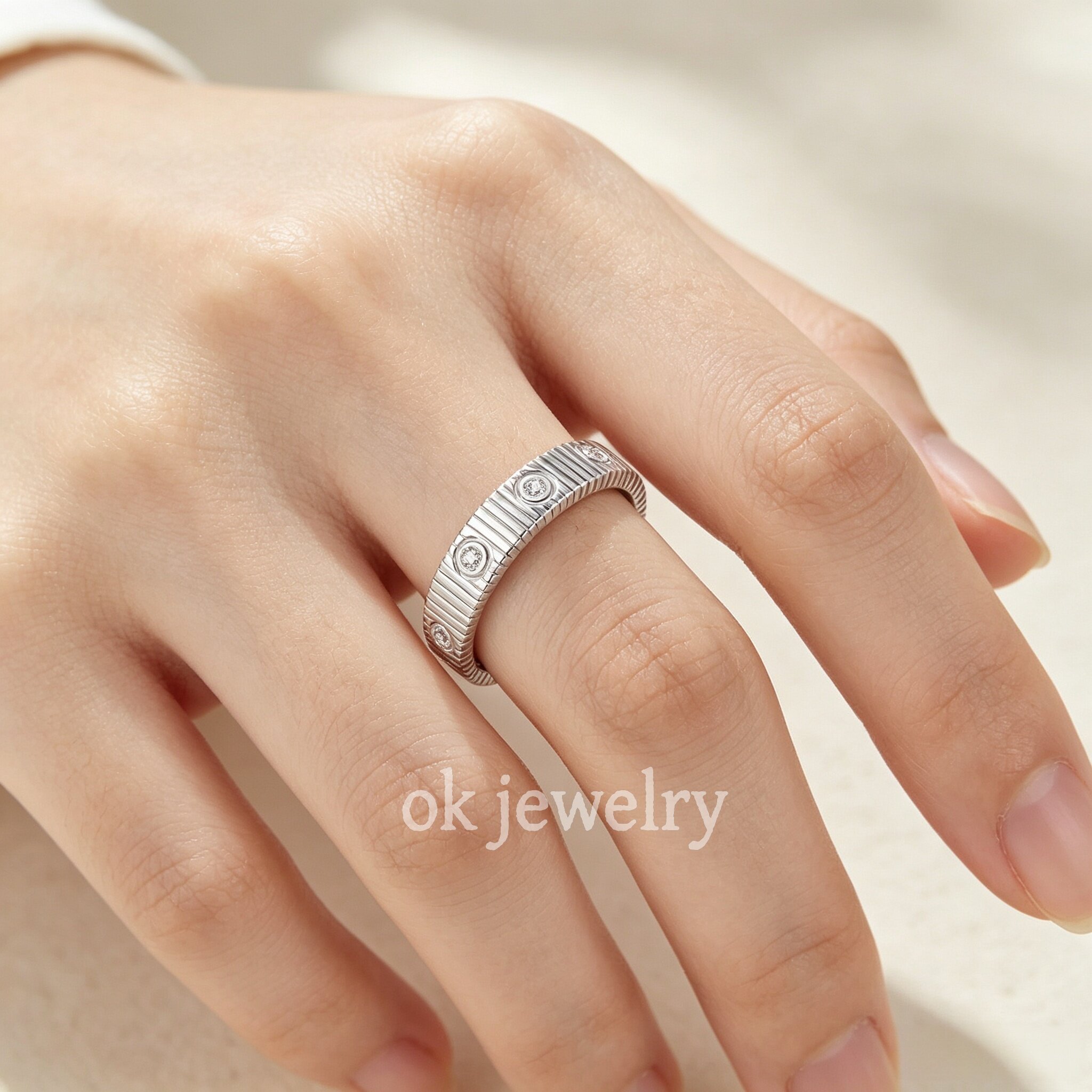 S925 moissanite diamond wide plain ring