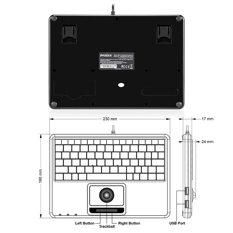 德国佩锐Perixx509商务工控USB迷你带轨迹球键盘有线便携车载电脑 - 图3
