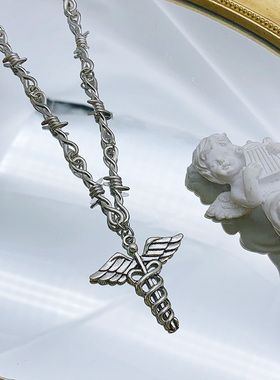 合金女暗黑复古医疗天使手杖项链