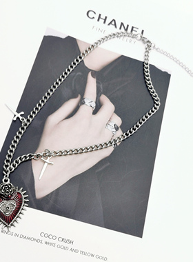 暗黑亚文化玫瑰之眼十字架项链