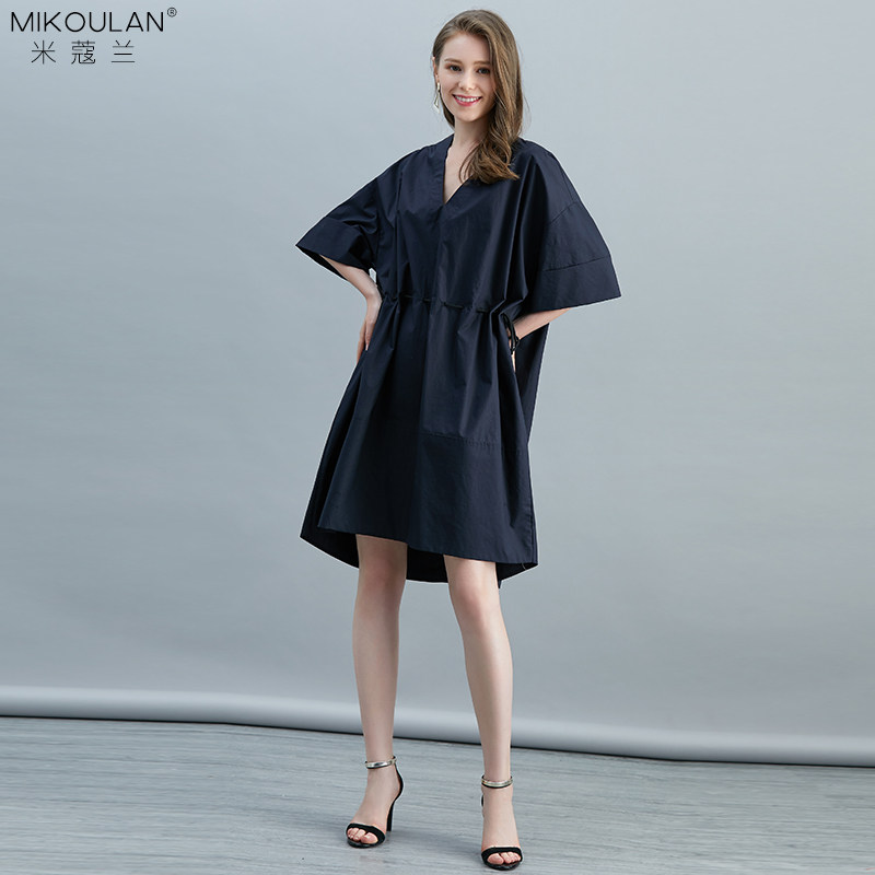 米蔻兰宽松v领纯棉休闲夏季连衣裙 米蔻兰连衣裙