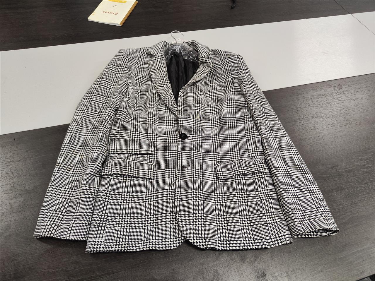 Casual top slim plaid blazer休闲商务单排扣修身格子西装外套-图2