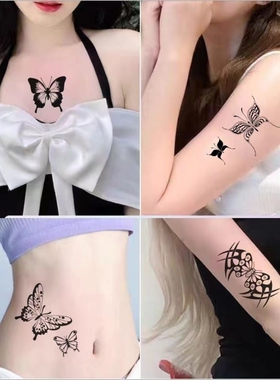 黑色蝴蝶纹身贴防水女持久高级感