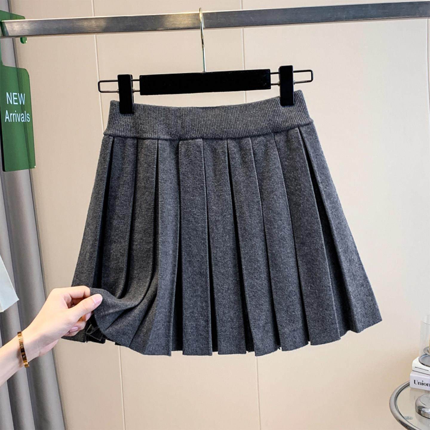 大码灰色针织半身短裙女秋冬巨好看的半裙胖mm高腰显瘦a字百褶裙,淘宝优惠券,粉丝福利购,淘宝优惠卷