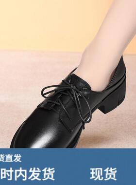 意尓康黑色软陂女鞋中年女士系带陂鞋高跟鞋单鞋软底软陂妈妈鞋子