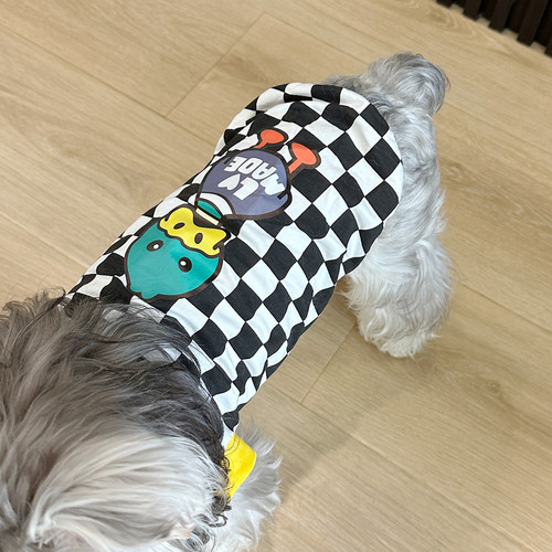棋盘格小鸭子背心白胡子雪纳瑞衣服泰迪比熊狗狗衣服 支持定制 - 图0