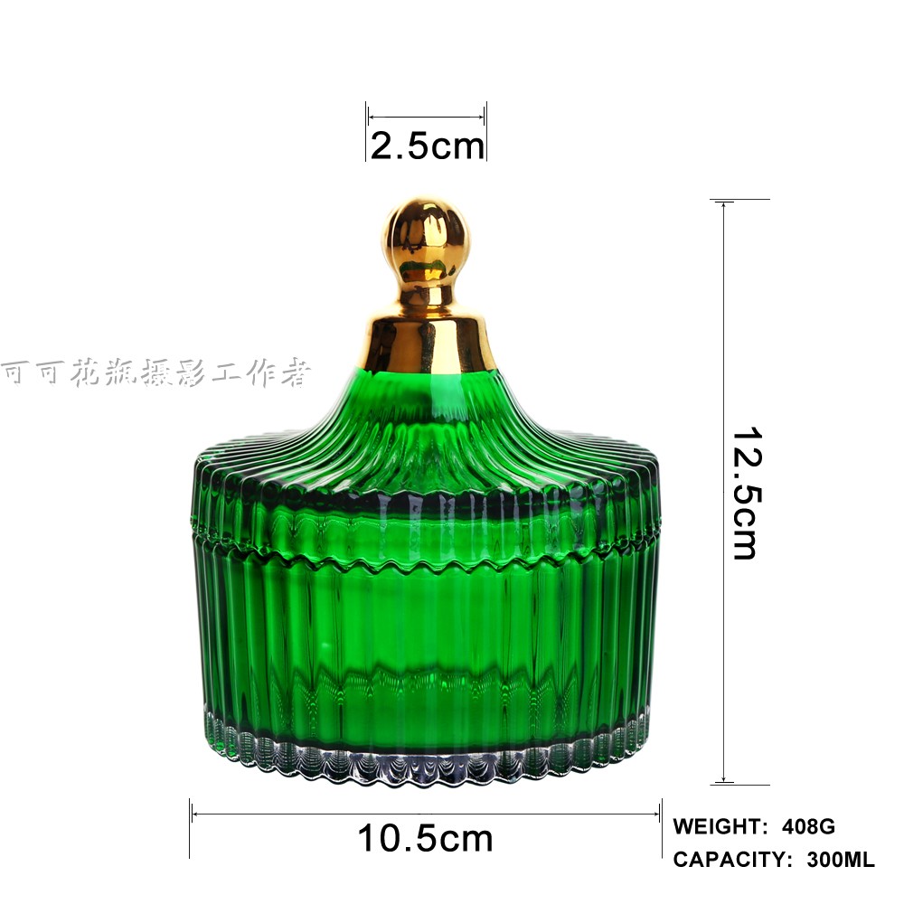 ins透明绿色水晶玻璃收纳盒金色带盖首饰盒手镯饰品盒北欧喜糖罐 - 图3