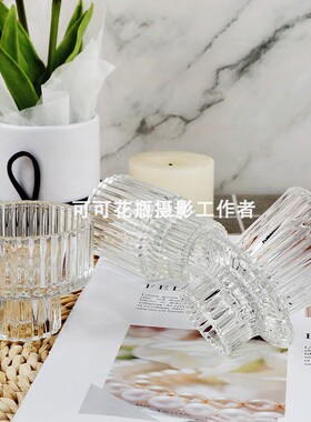 玻璃烛台小摆件蜡烛底座条纹透明