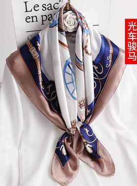 秋冬欧美印花100%桑蚕丝90方巾