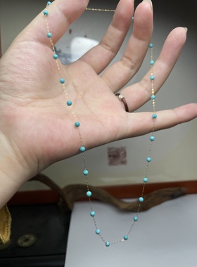 天然保真绿松石原矿高瓷蓝松18k金项链满天星净料黄金锁骨链