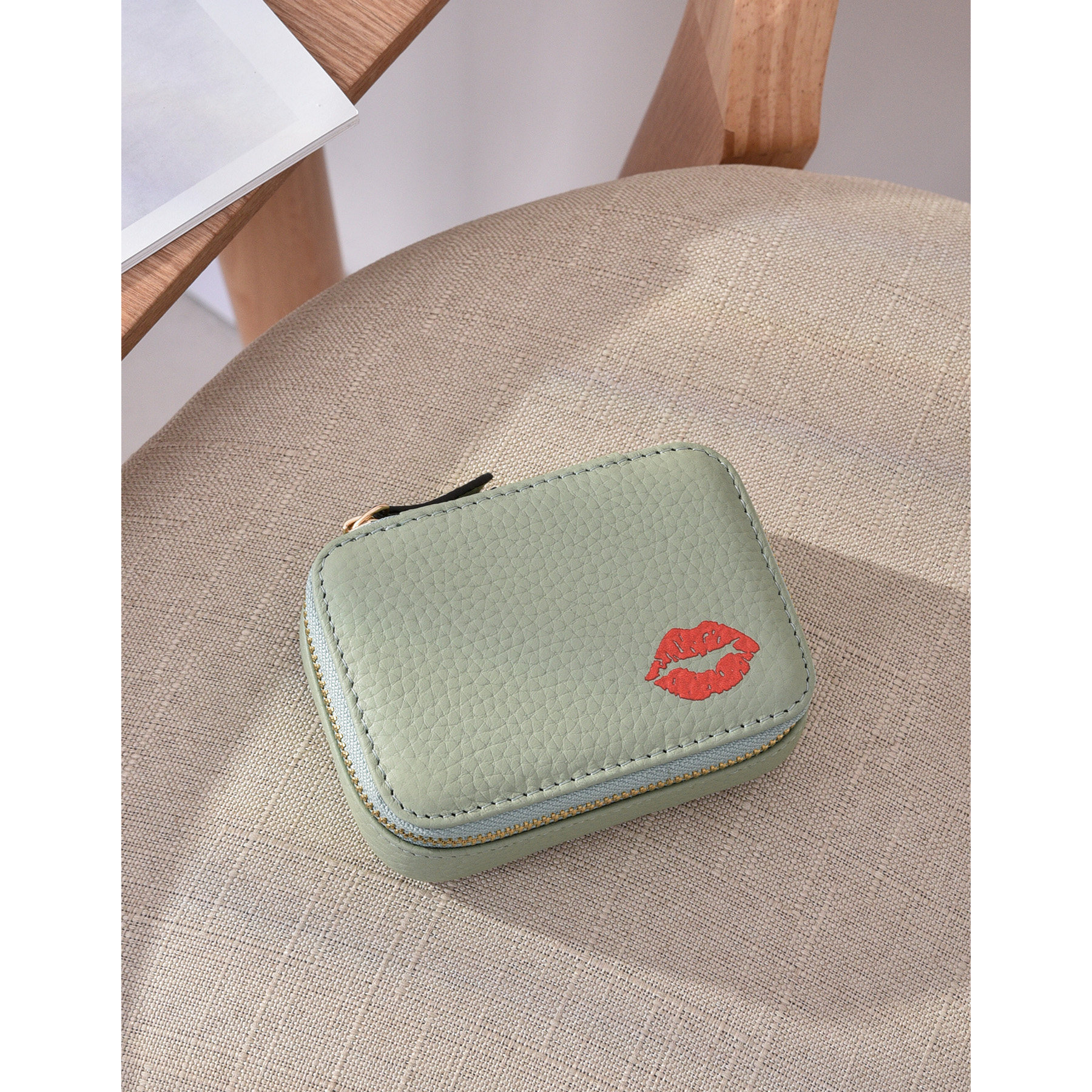 日韩迷你真皮口红包带镜子收纳包 lunia路尼亚女士包袋