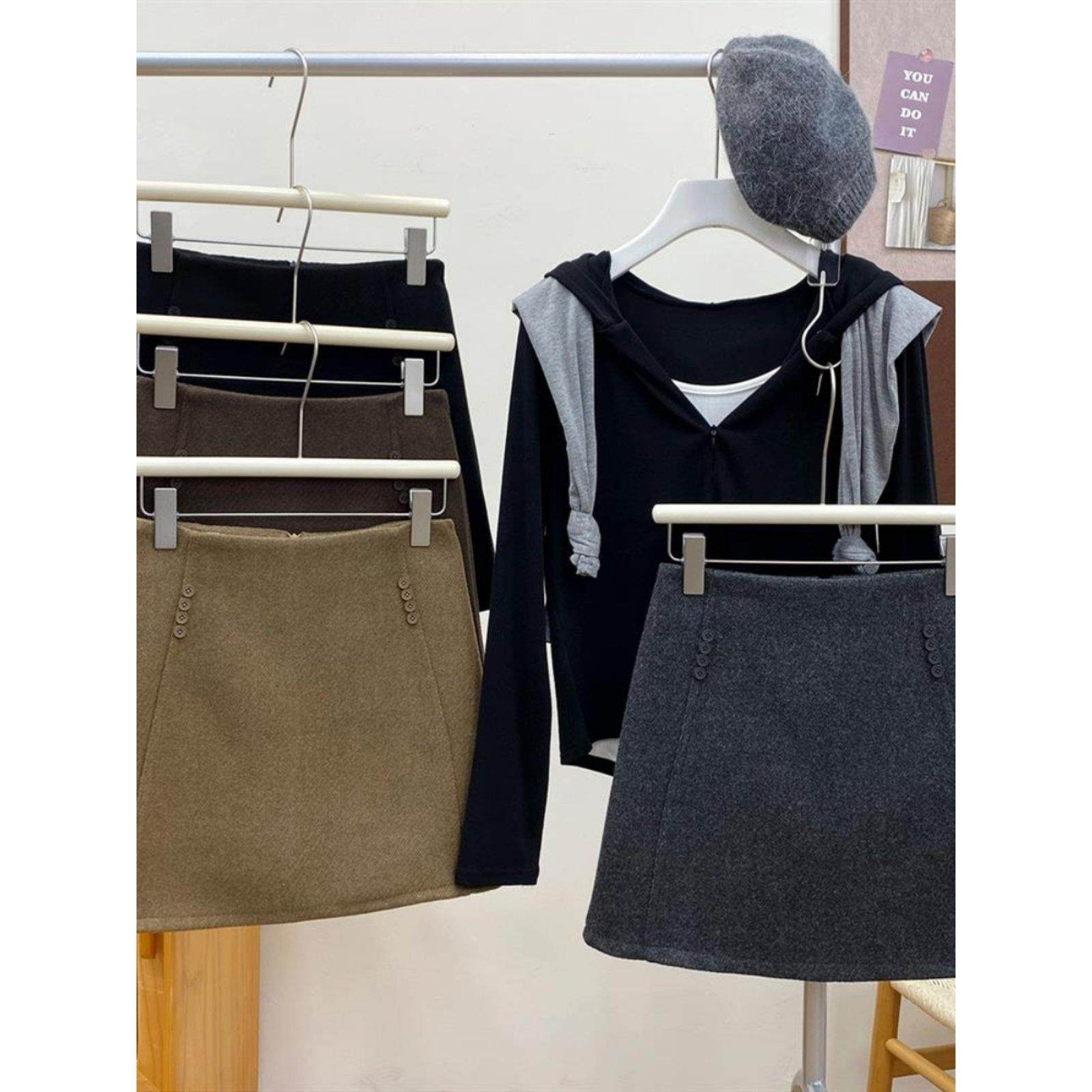 覆古小香风毛呢短裙女秋冬新款韩系气质百搭加厚包臀a字半身裙子,淘宝优惠券,粉丝福利购,淘宝优惠卷