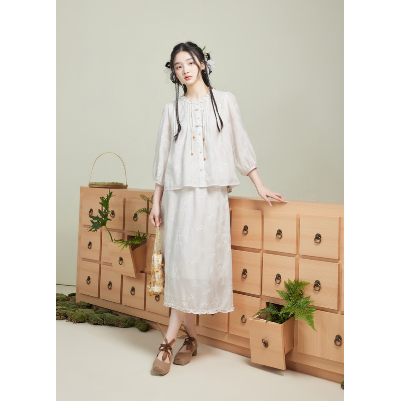 紫涵新中式圆领小衫半身裙两件套女夏季新款甜美休闲国风时尚套装,淘宝优惠券,粉丝福利购,淘宝优惠卷