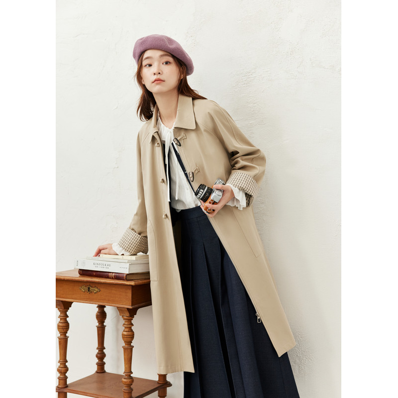 紫涵直筒中长款翻领风衣女2026春季新款复古宽松牛角扣拉链外套,淘宝优惠券,粉丝福利购,淘宝优惠卷