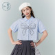 Zihan bow printed shirt for women in summer new style forest sweet style casual short blue small shirt