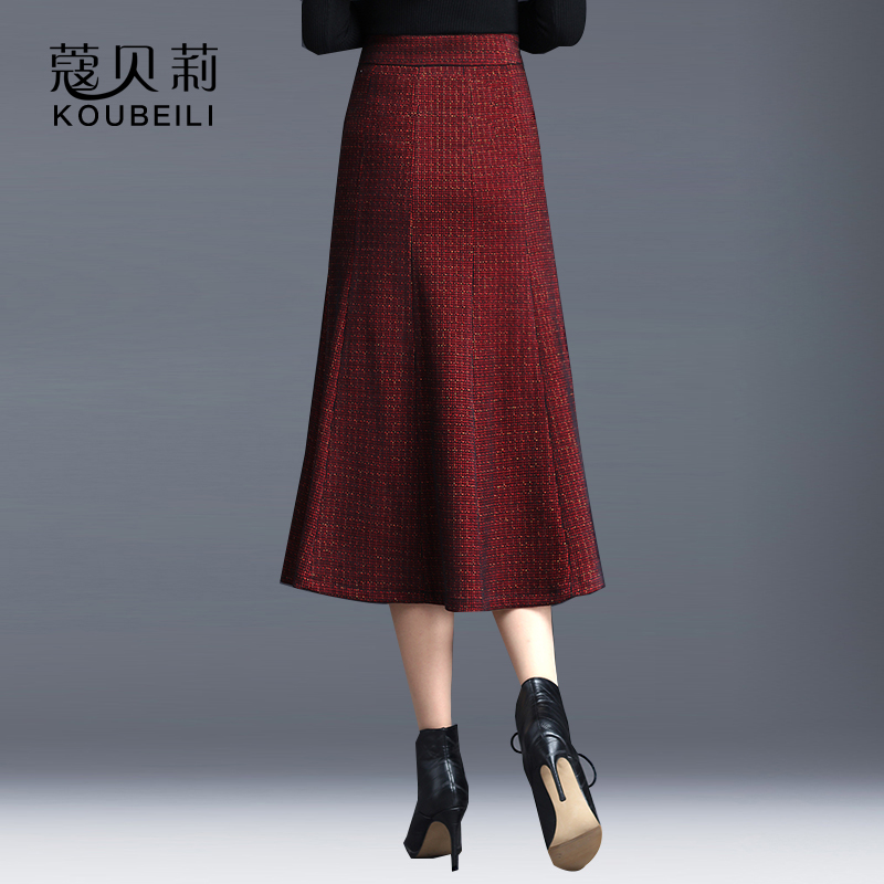 秋冬a字毛呢片片中长款红色半身裙 蔻贝莉半身裙