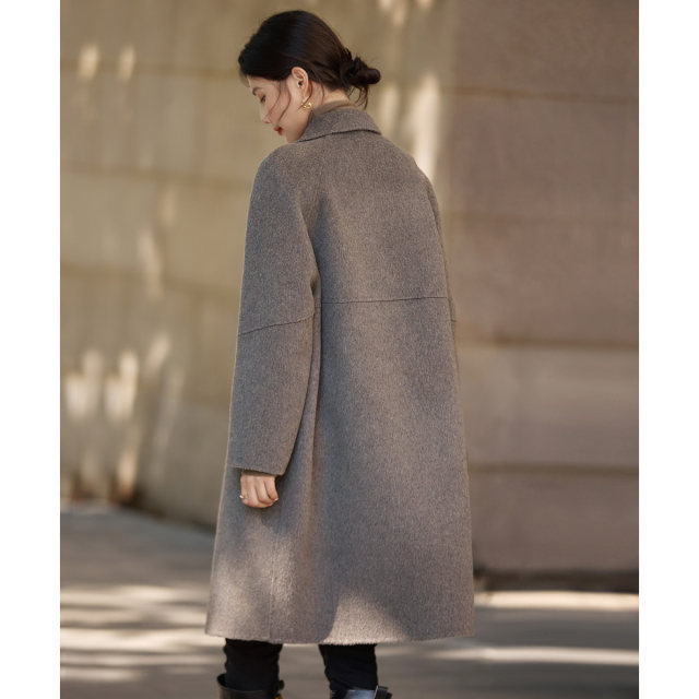 尚静翻领双排扣秋冬羊毛大衣女2025新款高级感双面呢中长款外套