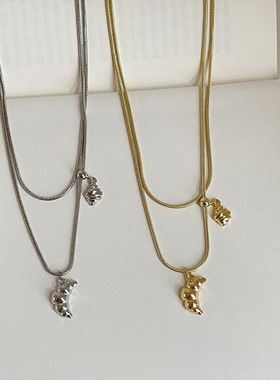 小众设计感牛角包双层项链女法式复古轻奢优雅时尚百搭颈链毛衣链