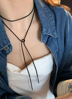 欧美性感系带黑色丝绒蝴蝶结项圈女辣妹choker锁骨链脖子绑带颈链